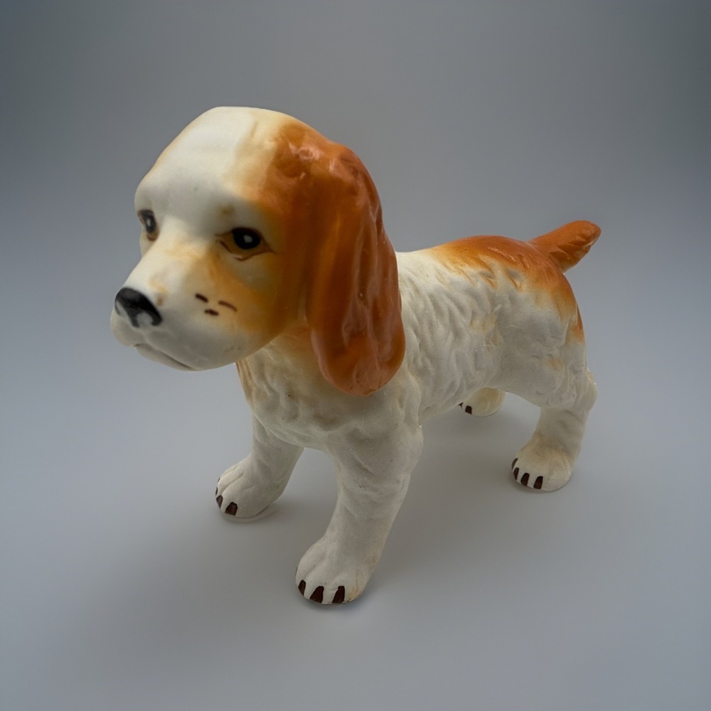 Vintage Spaniel Dog Figurine Brown White Japan Knick Knack‎